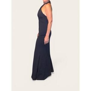 JS Collections Navy Halter Neck Open Back Formal Maxi Gown